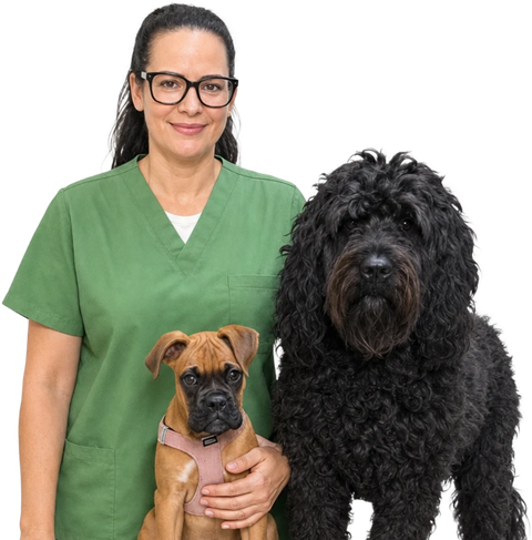 Dr. Márcia Cavalcanti mit zwei Hunden
